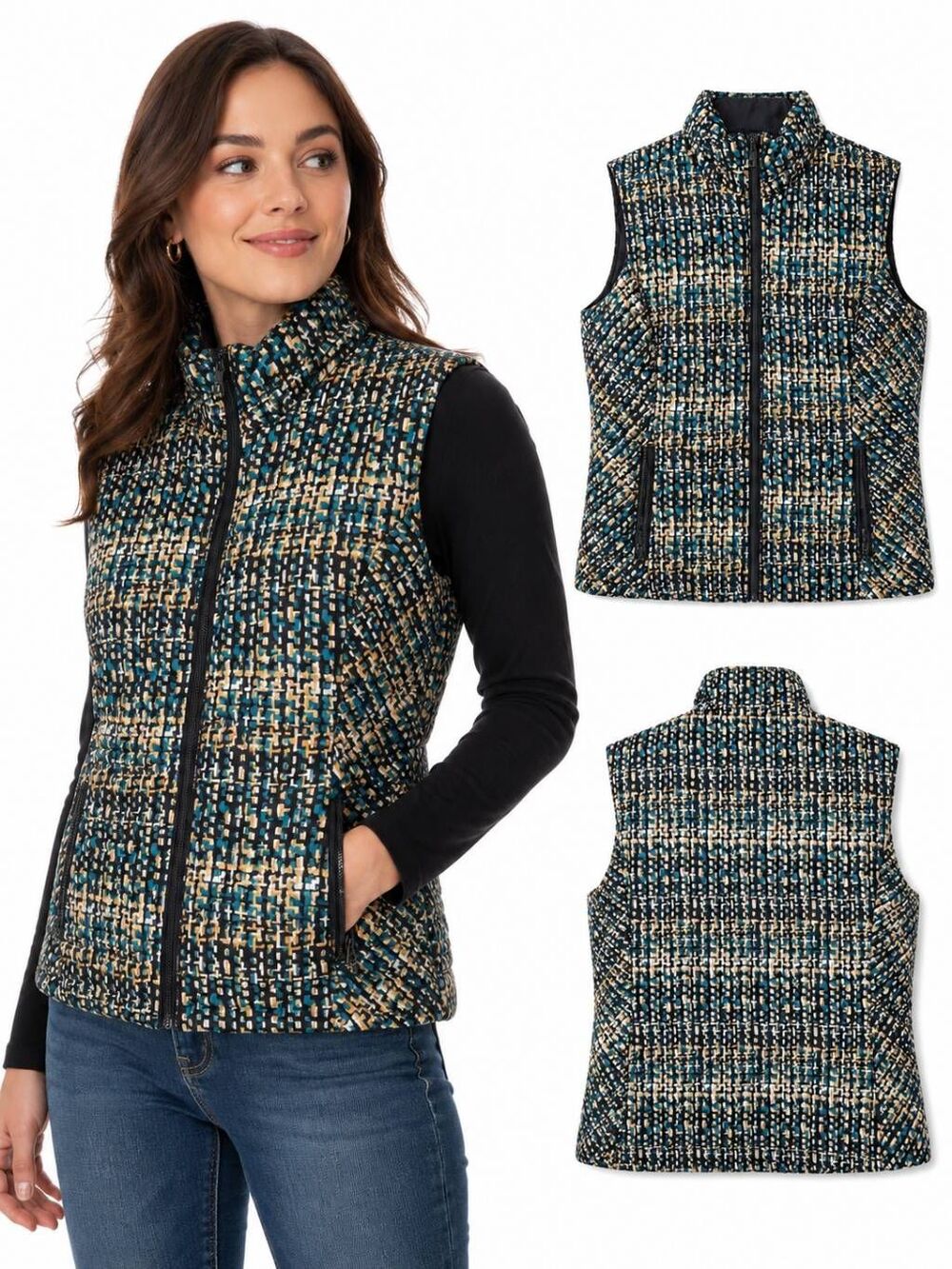 Christopher & Banks Women’s Puffer Vest M Multicolor Zip Front Quilted Sleeveles